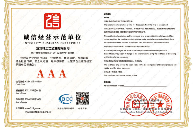 诚信经营示范单位